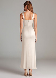 Azazie Denice Bridesmaid Dresses White Alabaster Sheath Pleated Stretch Satin Dress image2