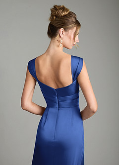 Azazie Filippa Bridesmaid Dresses Royal Blue A-Line Pleated Stretch Satin Dress image6