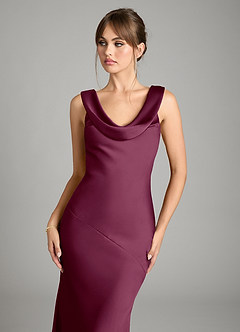 Azazie Rylina Bridesmaid Dresses Mulberry Mermaid Stretch Satin Dress image3