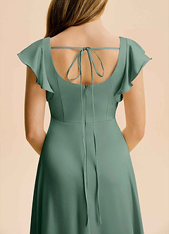 Azazie Bondi Junior A라인 사이드 슬릿 스트레치 새틴 플로어 길이 주니어 신부 들러리 드레스 image6