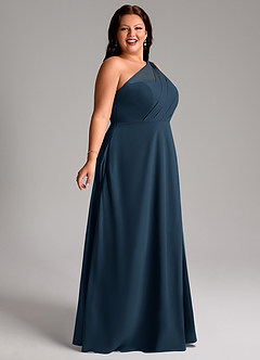 Azazie Phaedra Bridesmaid Dresses Dark Navy A-Line One Shoulder Chiffon Dress image9