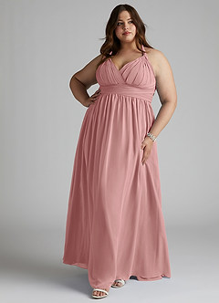 Azazie Ashia Brautjungfernkleider A-Linie Plissee Chiffon Kleid Altrosa image7