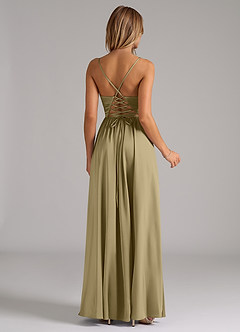 Azazie Aaida Bridesmaid Dresses Moss Green A-Line Corset Stretch Satin Dress image6