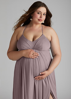 Azazie Annabelle Maternity Bridesmaid Dresses A-Line V-Neck Pleated Mesh Floor-Length Dress image11
