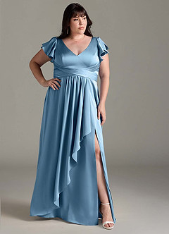 Azazie Omari Bridesmaid Dresses Steel Blue A-Line Stretch Satin Dress image10