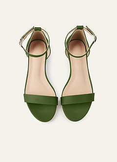 front Matching Color Matte Satin Single Strap Ankle Buckle Block Flat Sandals
