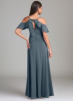 Azazie Dakota Bridesmaid Dresses Twilight A-Line Off the Shoulder Stretch Satin Dress image2