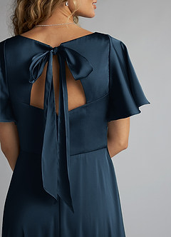 Azazie Kimber Brautjungfernkleider A-Linie Gestreift Stretch-Satin Kleid Dunkelmarine image5