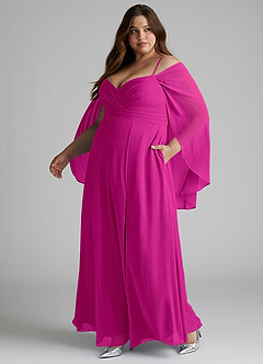 Azazie Cienna Bridesmaid Dresses Fuchsia A-Line Off the Shoulder Chiffon Dress image10