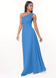 Azazie Ashley Bridesmaid Dresses Blue Jay A-Line Ruched Chiffon Dress image4