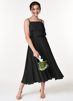 Azazie Ensley Junior Black A-Line Pleated Chiffon Dress image5