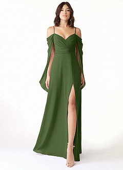 Azazie Cienna Jurken voor bruidsmeisjes Jurk van Chiffon met A-Lijn Off the Shoulder Olijf image1