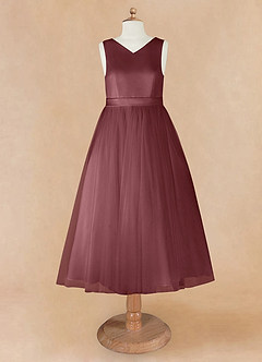 Azazie Marlee Flower Girl Dresses Desert Rose A-Line Pleated Matte Satin Dress image8