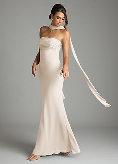 Azazie Saylor Vestidos de damas de honor Vestido Alabastro Blanco de Gasa de Corte Sirena con Palabra de honor image8