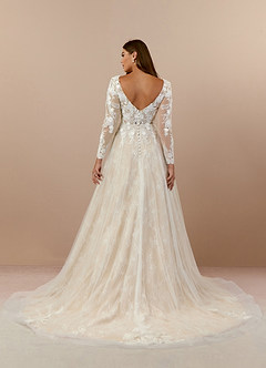 Azazie Leila Wedding Dresses Diamond White Champagne A-Line V-Neck Sequins Tulle Dress image2