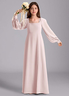 Azazie Bondi Junior Vestido de Rosa Rubor de Gasa de Corte en A con Blusón image5