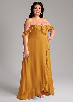 Azazie Lyra Bridesmaid Dresses Butterscotch A-Line Chiffon Convertible Dress image13