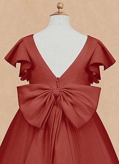 Azazie Kaeya Blumenmädchenkleider A-Linie Schleifen Tüll Kleid Terrakotta image8