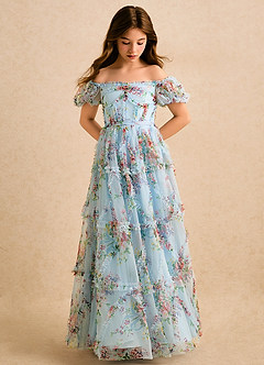 Azazie Naelli Girls Formal Sukienki dla dziewczynek sypiących kwiaty Linia A Marszczony Szyfon Długość podłogi Sukienka image6