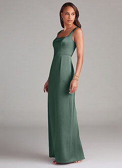 Azazie Flori Bridesmaid Dresses Sea Moss Sheath Side Slit Stretch Satin Dress image4