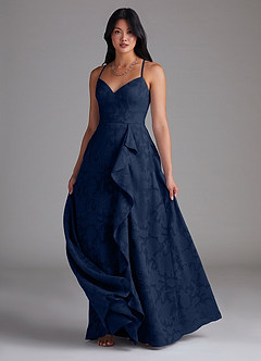 Azazie Naeem Vestidos de madrinha de casamento Vestido Azul Marinho de Esgotamento Floral de Linha A image4