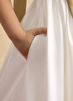 Azazie Stacie Flower Girl Dresses Ivory Gold A-Line Bow Matte Satin Dress image6