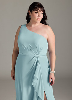 Azazie Liza Bridesmaid Dresses Sea Glass Mermaid One Shoulder Chiffon Dress image10