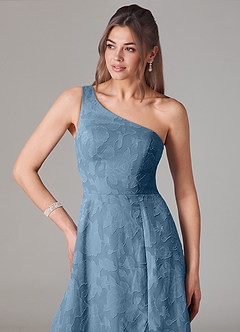 Azazie Ellianna Brautjungfernkleider A-Linie One-Shoulder Blumen-Burnout Kleid Stahlblau image6