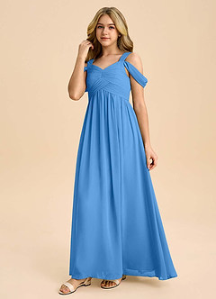 Azazie Lianne Junior Blue Jay A-Line Off the Shoulder Chiffon Dress image6