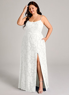 Azazie Moira Jurken voor bruidsmeisjes Jurk van Bloemen Burn-out met A-Lijn Zijsplit Wit image7