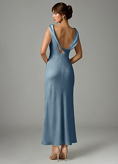 Azazie Kieryn Robes de demoiselle d'honneur Robe Sirène en Satin extensible Plissée Bleu Poussiéreux image5