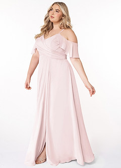 Azazie Dakota Robes de demoiselle d'honneur Robe Trapèze en Mousseline de soie Col V plissé Rose Pâle image8