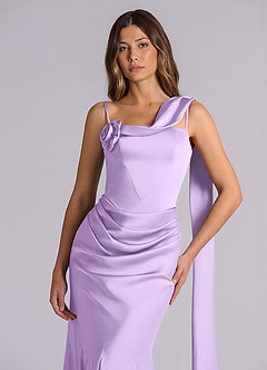 Azazie Inara Bridesmaid Dresses Lilac Mermaid Pleated Stretch Satin Dress image7