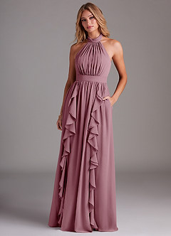 Azazie Avary Bridesmaid Dresses Vintage Mauve A-Line Pleated Chiffon Dress image4
