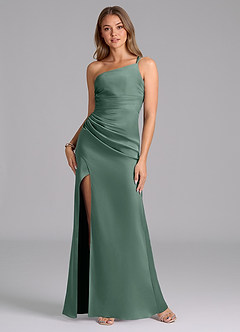 Azazie Eren Bridesmaid Dresses Eucalyptus Mermaid One Shoulder Stretch Satin Dress image1
