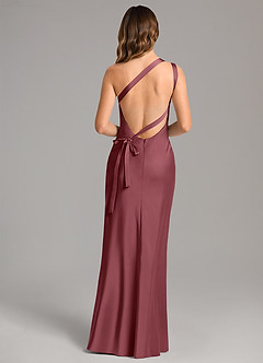 Azazie Monroe Bridesmaid Dresses Desert Rose Mermaid One Shoulder Stretch Satin Dress image2