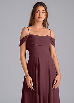 Azazie Almina Brautjungfernkleider Wandelbar A-Linie Schulterfrei Chiffon Kleid Sangria image5