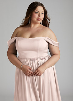 Azazie Morana Bridesmaid Dresses Blushing Pink A-Line Off the Shoulder Stretch Satin Convertible Dress image16