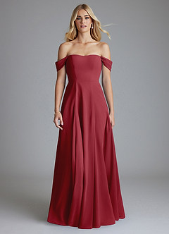 Azazie Seriana Final Sale Pomegranate A-Line Off the Shoulder Chiffon Dress image5