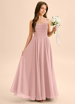 Azazie Kady Junior Vestido de Rosa Polvorienta de Gasa de Corte en A con Escote de Corazón image5