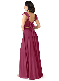 Azazie Everett Robes de demoiselle d'honneur Robe Trapèze en Mousseline de soie Col V froncé Mûre image2