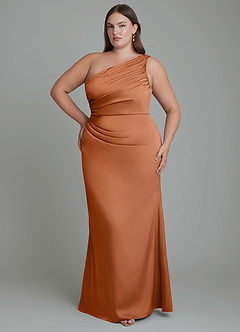 Azazie Akilah Brautjungfernkleider Meerjungfrau-Linie One-Shoulder Stretch-Satin Kleid Kupfer image8