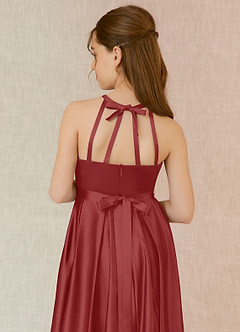 Azazie Arianthe Junior Rust A-Line with Pockets Matte Satin Dress image7
