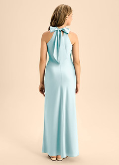 Azazie Doretta Junior Sea Glass A-Line Pleated Stretch Satin Dress image2