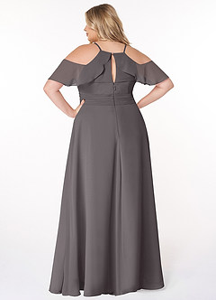 Azazie Dakota Bridesmaid Dresses Steel Grey A-Line V-Neck Pleated Chiffon Dress image7