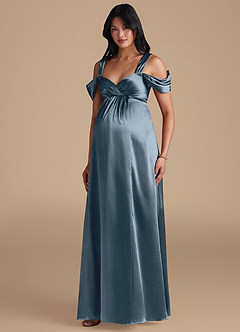 Azazie Rhea Brautjungfernkleider für Schwangere A-Linie Plissee Metallischer Satin Bodenlänge Kleid image1