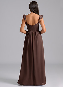 Azazie Denisse Brautjungfernkleider A-Linie Gestreift Chiffon Kleid Ganache image2