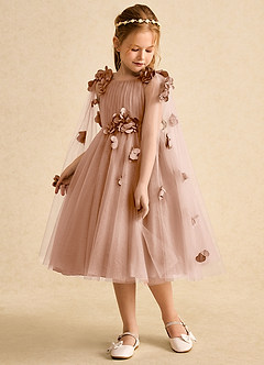 Azazie Staria Blumenmädchenkleider Ballkleid Gestreift Tüll Kleid Champagner Rosa image5