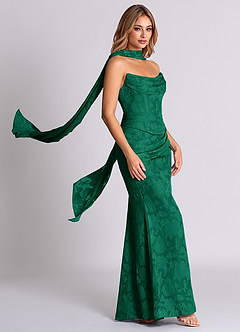 Azazie Sorrel Abiti da Damigella Abito Convertibile Sirena in Burnout Floreale Corsetto Smeraldo image4