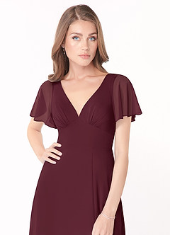 Azazie Kimber Jurken voor bruidsmeisjes Jurk van Chiffon met A-Lijn Flounce mouwen Cabernet image5